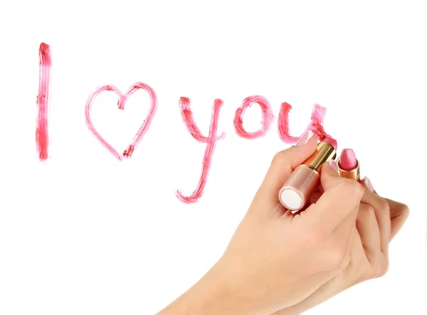 Inscription lipstick on mirror — Stock Photo, Image