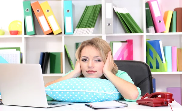 Tired business woman working in office — Stock Photo, Image