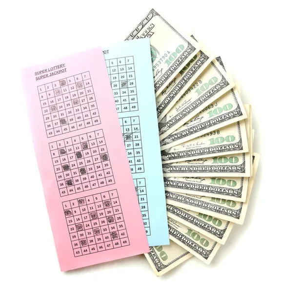 Lottery tickets and money, isolated on white — Stock Photo, Image