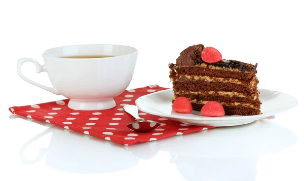 En kopp te och läcker tårta isolerad på vit — Stockfoto