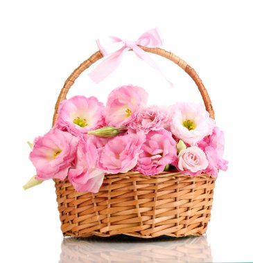 buket üzerinde beyaz izole eustoma çiçek sepeti,