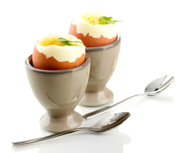 Vařená vejce vejce Cup, izolované na bílém — Stock fotografie