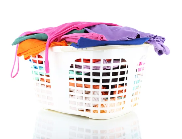 Clothes in plastic basket isolated on white — Stock Photo, Image