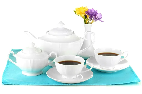 Hermoso servicio de té, aislado en blanco — Foto de Stock