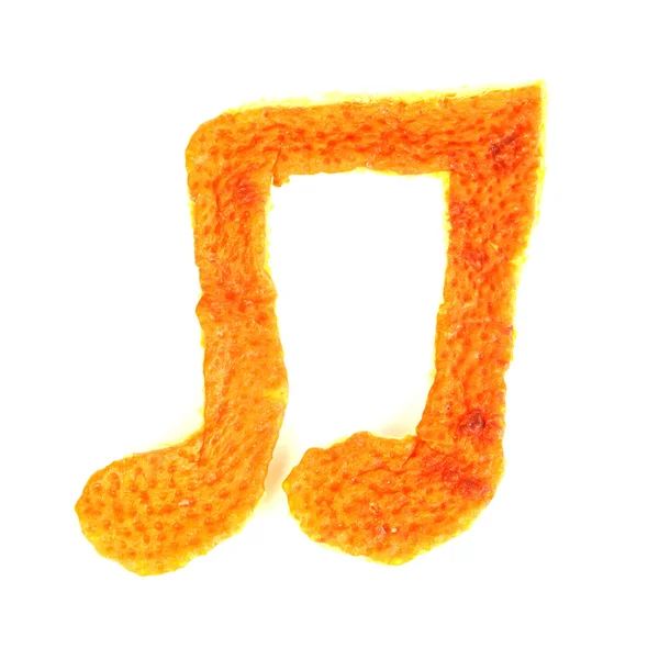 Notas musicales decorativas de cáscara de naranja seca aislada sobre blanco —  Fotos de Stock