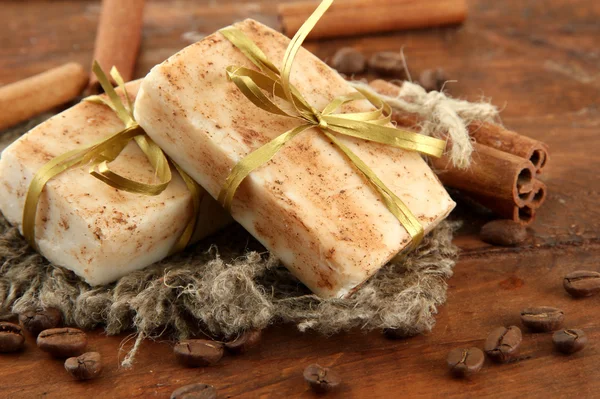 Natural handmade soap, on wooden background Royalty Free Stock Photos