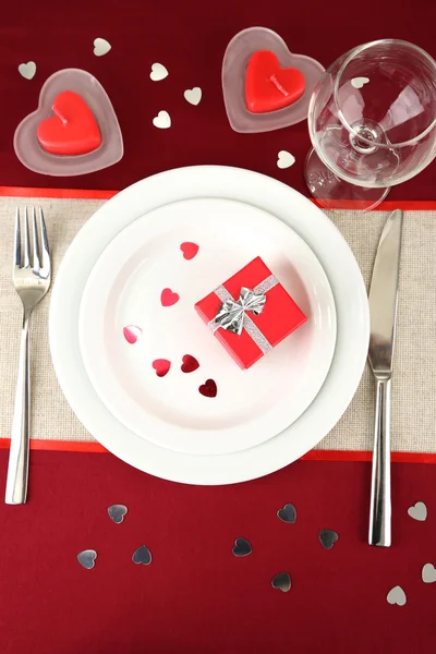 Table setting in honor of Valentine's Day close-up Royalty Free Stock Photos