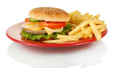 kızarmış patates, üzerine beyaz izole lezzetli çizburger