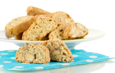 aromatik Çerezler cantuccini üzerinde beyaz izole peçete üzerinde