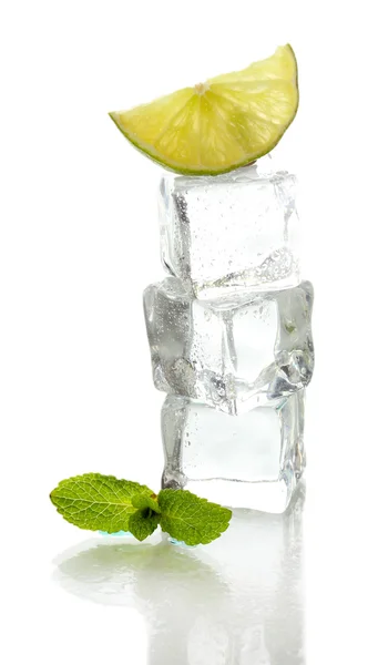 Ice with mint and lime isolated on white — Stock Photo, Image