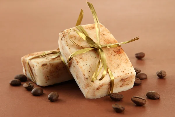 Natural handmade soap, on brown background — Stock Photo, Image