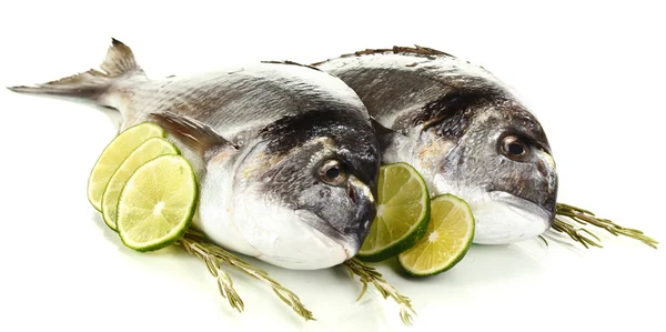 Dos pescados dorado con limón aislado sobre blanco — Foto de Stock