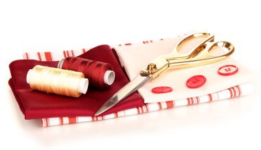 dikiş aksesuarları ve kumaş üzerine beyaz izole