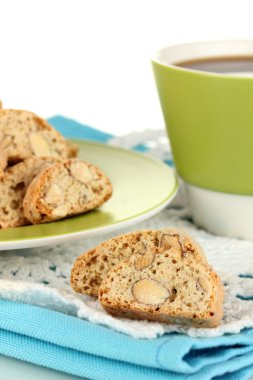 aromatik Çerezler cantuccini üzerinde beyaz izole peçete üzerinde