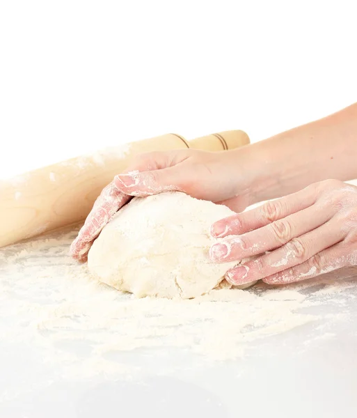 Preparing pizza dough isolated on white — Stock Photo, Image
