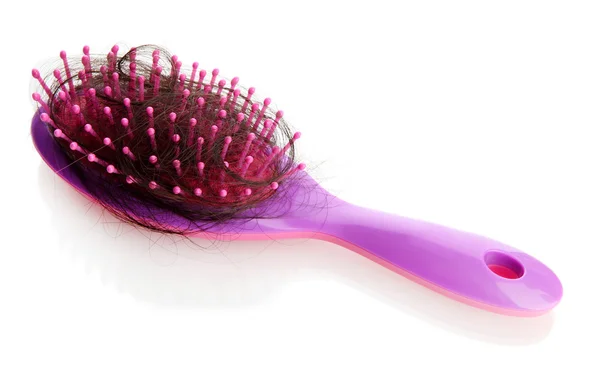 Comb brush with lost hair, isolated on white — Stock Photo, Image