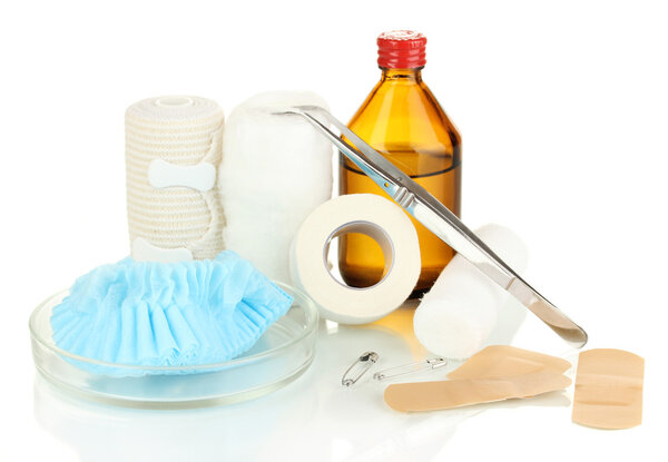 First aid kit for bandaging isolated on white