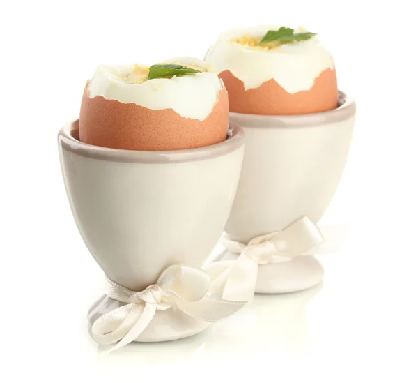Vařená vejce egg CUPS, izolované na bílém — Stock fotografie