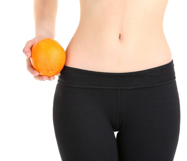 Beautiful female figure with orange isolated on white