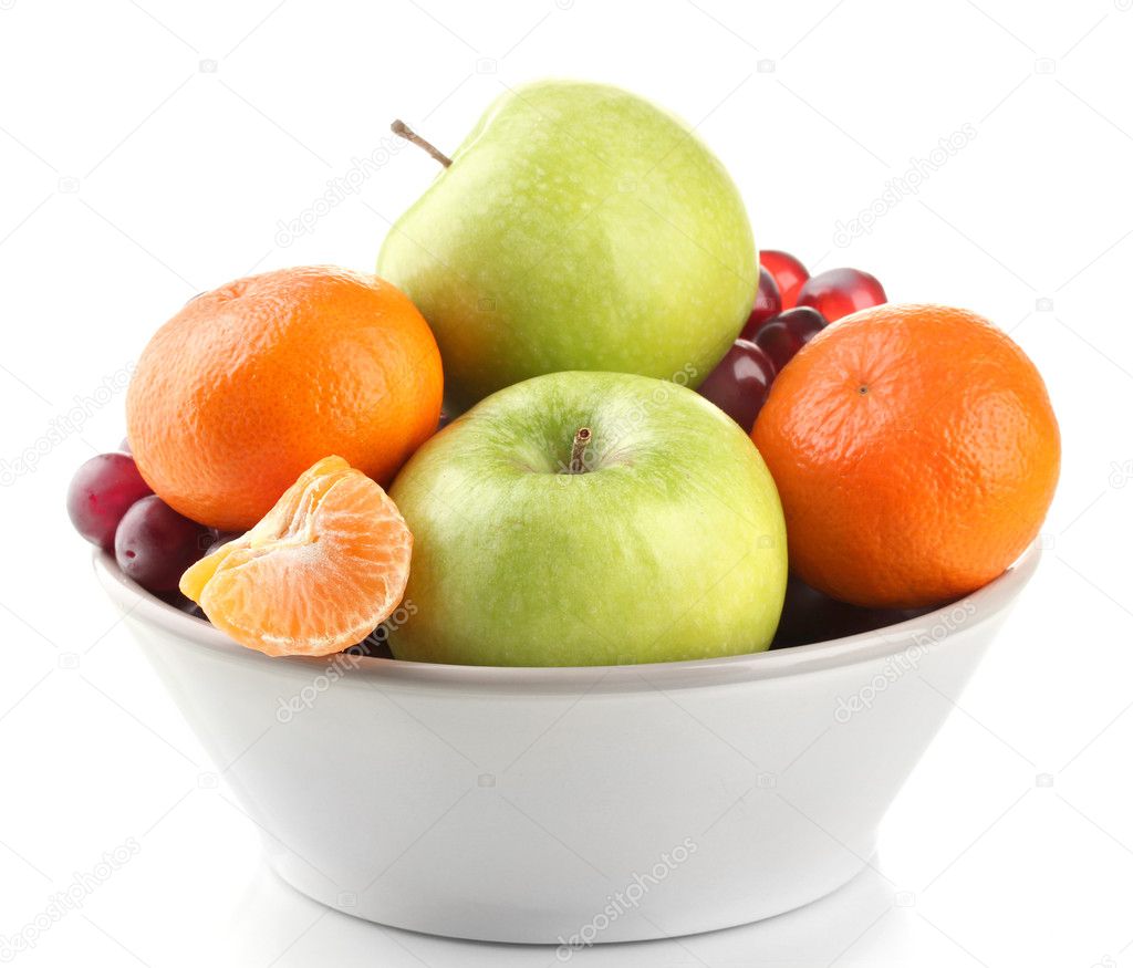 Bowl with fruits, isolated on white