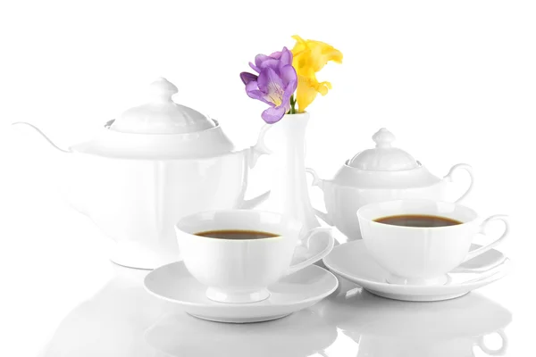 Beau service à thé, isolé sur blanc — Photo