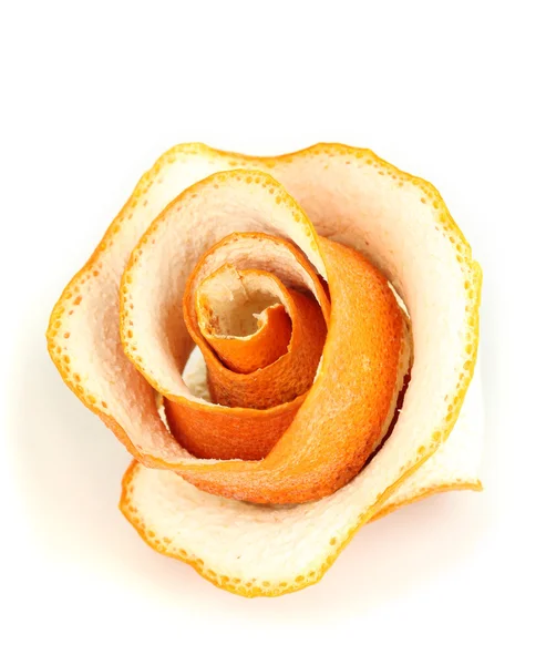 Decorative rose from dry orange peel isolated on white — Stock Photo, Image