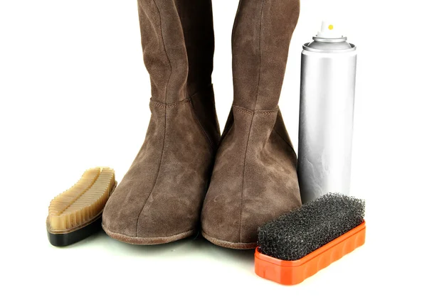 Set zum Putzen und Polieren von Schuhen, isoliert auf weiß — Stockfoto