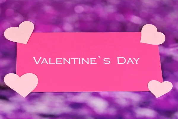 Greeting card for Valentine's Day on purple background — Stock Photo, Image