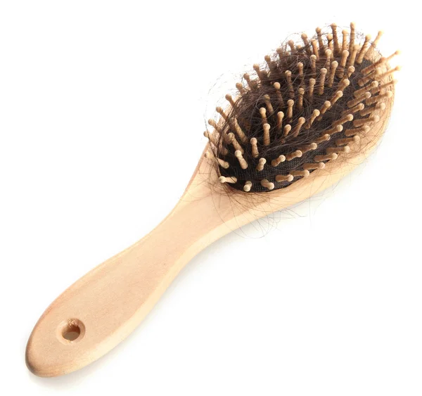 Comb brush with lost hair, isolated on white — Stock Photo, Image