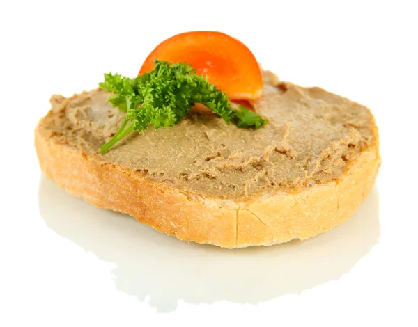 Fresh pate on bread, isolated on white — Stock Photo, Image