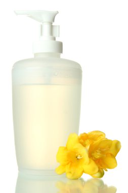 şişe ile üzerine beyaz izole sıvı sabun