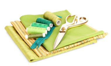 dikiş aksesuarları ve kumaş üzerine beyaz izole