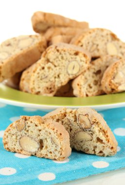 aromatik Çerezler cantuccini üzerinde beyaz izole peçete üzerinde