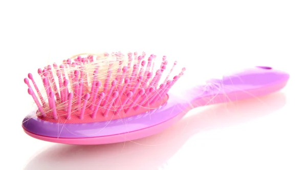 Comb brush with lost hair, isolated on white — Stock Photo, Image