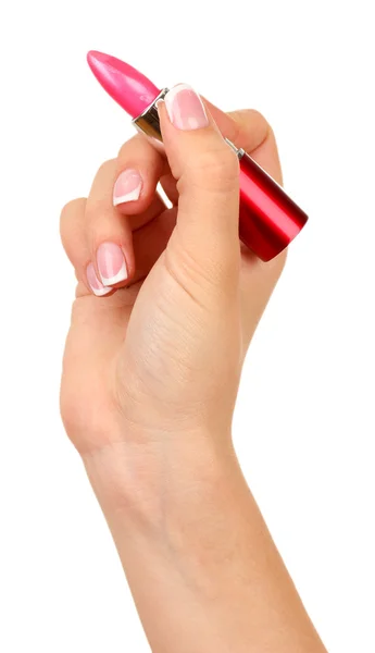 Hand schrijven met lippenstift geïsoleerd op wit — Stockfoto