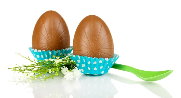 Chocolate eggs in napkin isolated on white — Stock Photo, Image