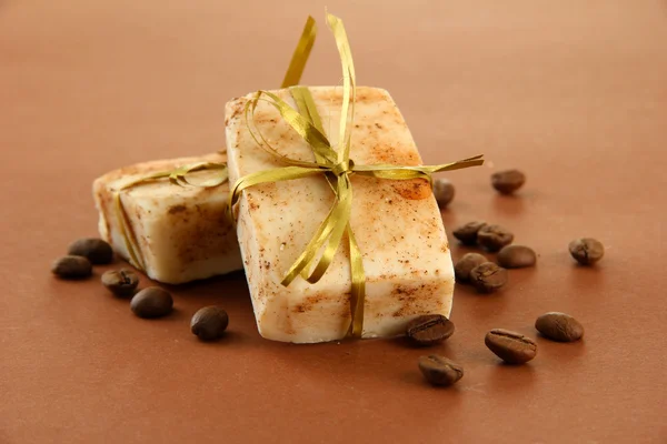 Natural handmade soap, on brown background — Stock Photo, Image