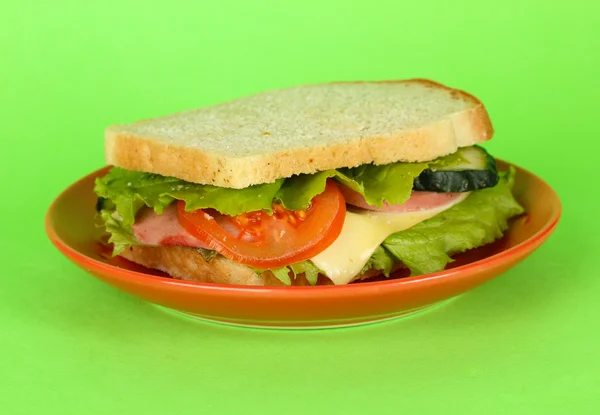 Sandwich on plate on green background — Stock Photo, Image
