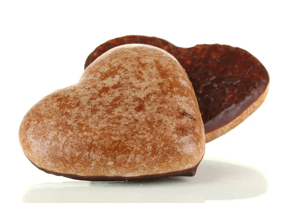 Biscoitos de chocolate em forma de coração isolado em branco — Fotografia de Stock