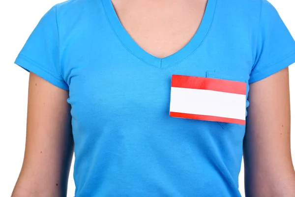 Blank nametag on girl's clothes close up — Stock Photo, Image