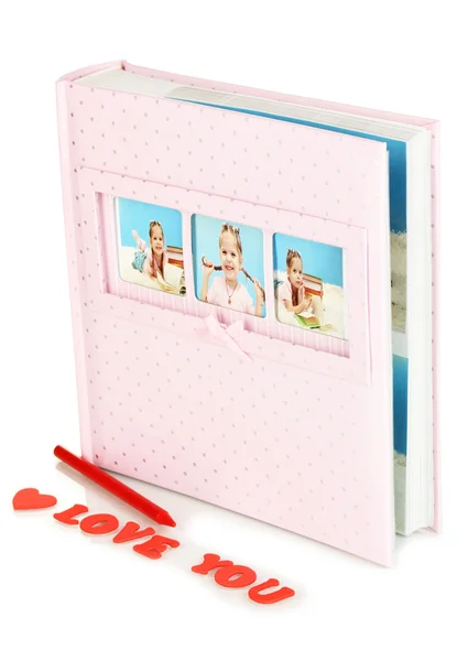 Baby's fotoalbum geïsoleerd op wit — Stockfoto