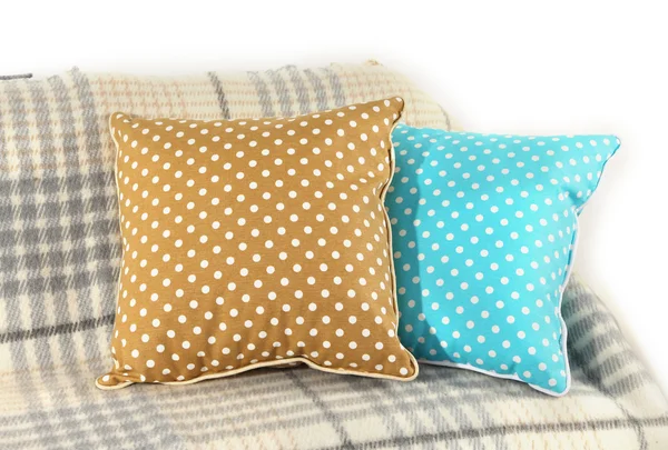 Colorful pillows on couch isolated on white — Stock Photo, Image