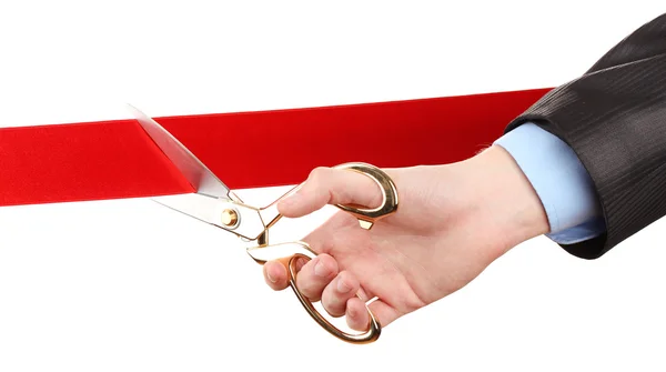 Cutting red ribbon, isolated on white — Stockfoto