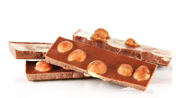 Schokolade mit Nüssen, isoliert auf weiß — Stockfoto