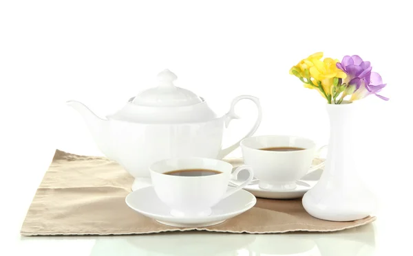 Hermoso servicio de té, aislado en blanco —  Fotos de Stock
