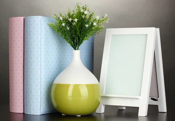 White photo frame for home decoration on grey background — Stock Photo, Image
