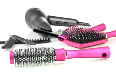 renk tarak fırçaları, saç kurutma makinesi üzerinde beyaz izole