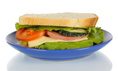 sandviç üzerine beyaz izole plaka üzerinde