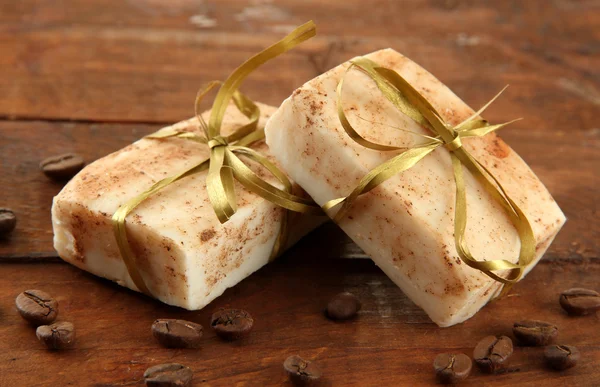 Natural handmade soap, on wooden background — Stock Photo, Image