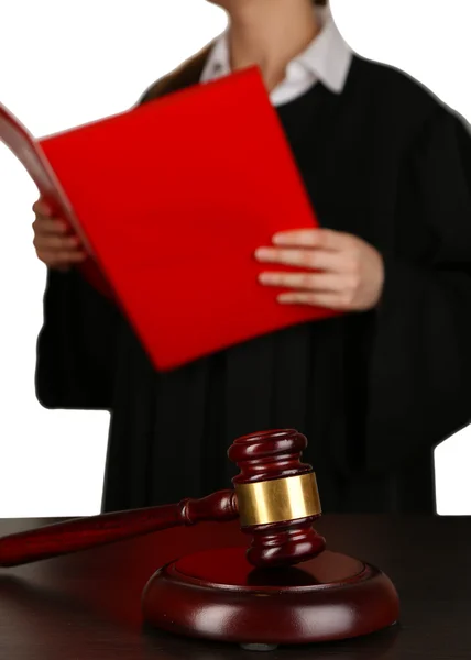 Judge read verdict on grey background — Stock Photo, Image